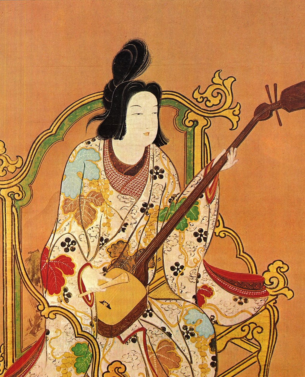 A Girl Playing a Shamisen, anden halvdel af det 17. århundrede. af Unbekannt