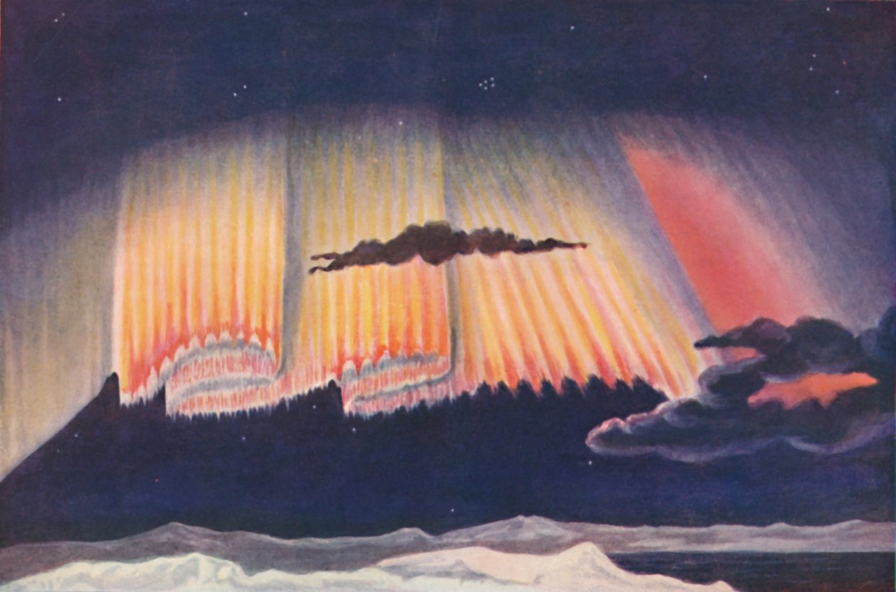 En stor videnskabsmands præsentation af det smukke gardin vævet af An Aurora, c1935 af Unbekannt