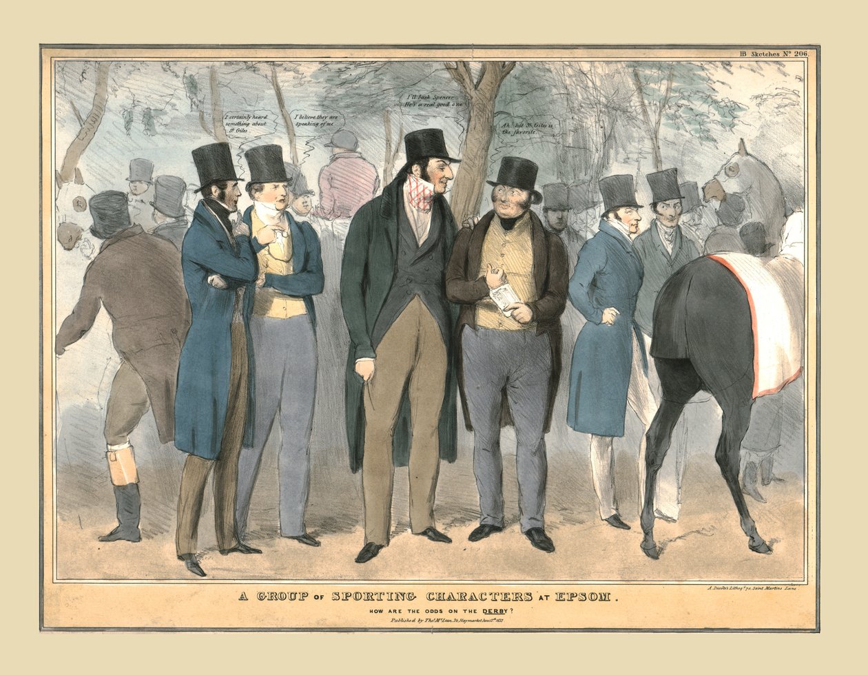 En gruppe af sportskarakterer i Epsom, c1832. af Unbekannt