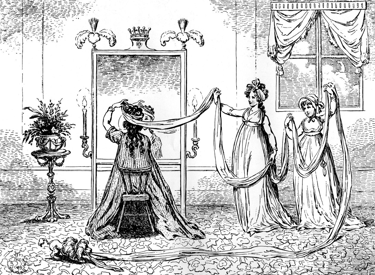En dame, der tager sin kasket på, juni 1795 af Unbekannt