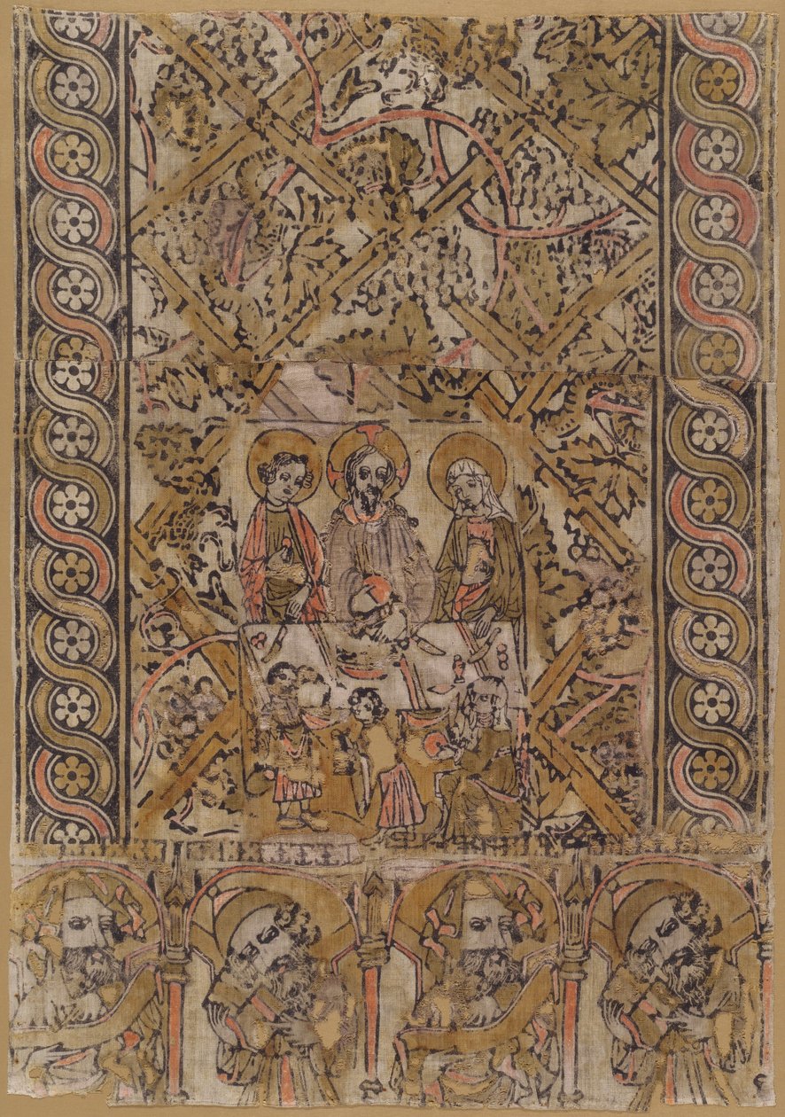 Et talerstolsklæde med ægteskabet i Cana, ca. 1400. af Unbekannt