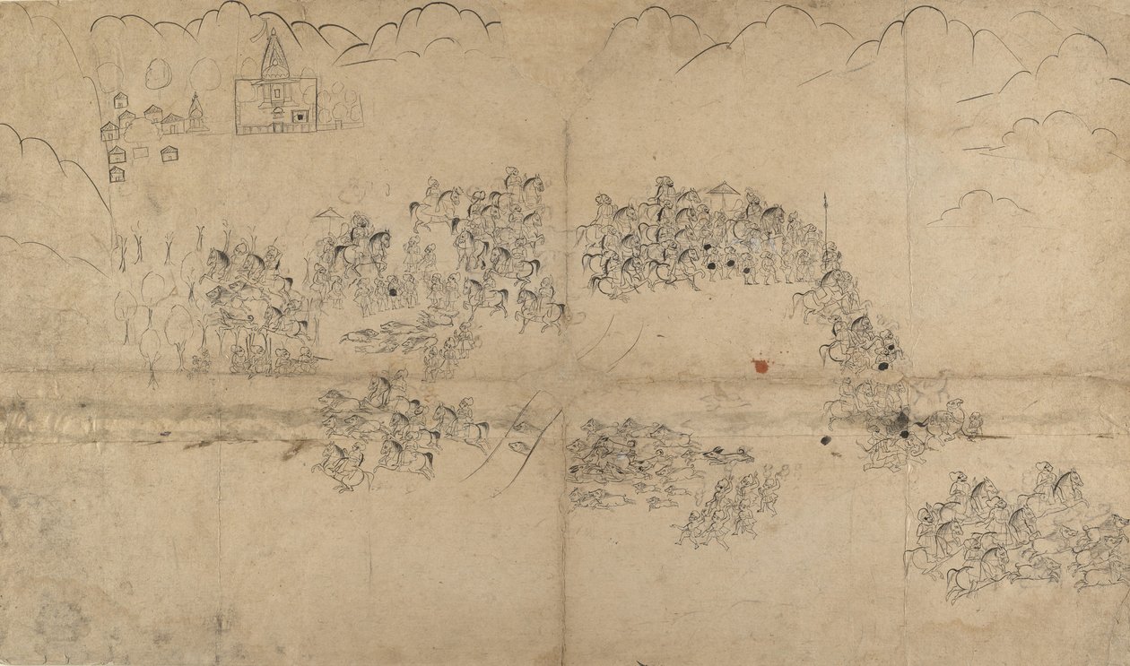 A Maharana and His Retinue Jagt Orne, begyndelsen af det 18. århundrede. af Unbekannt