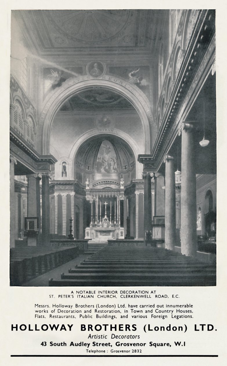 En bemærkelsesværdig interiørdekoration ved St. Peters Italian Church, 1933 af Unbekannt
