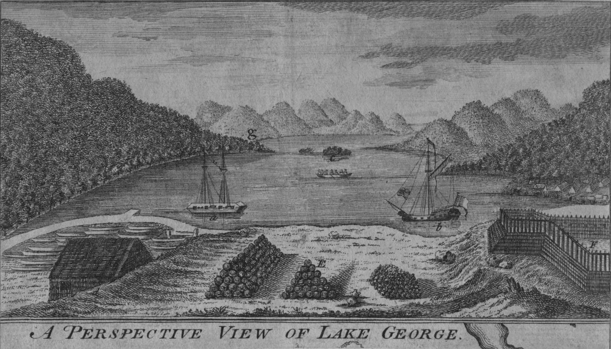 En perspektivisk udsigt over Lake George, c1700-tallet af Unbekannt
