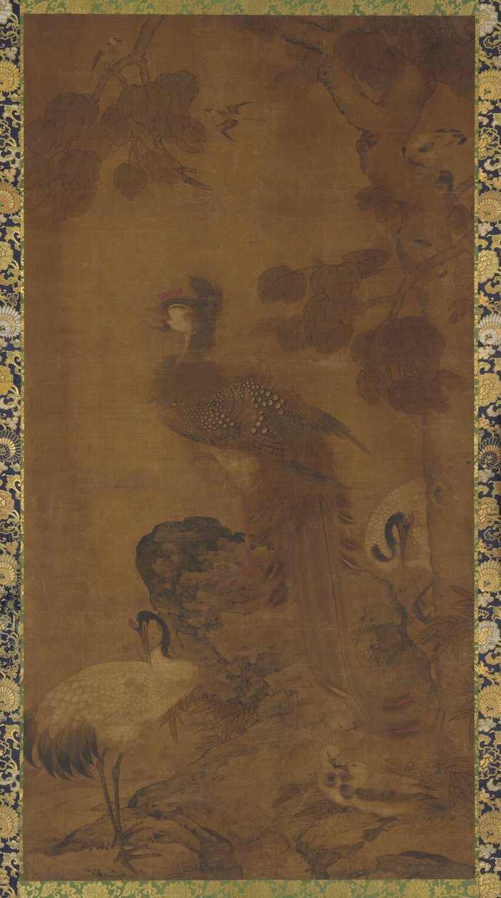 En Phoenix og to traner under et træ, Ming-dynastiet, 16.-17. århundrede. af Unbekannt