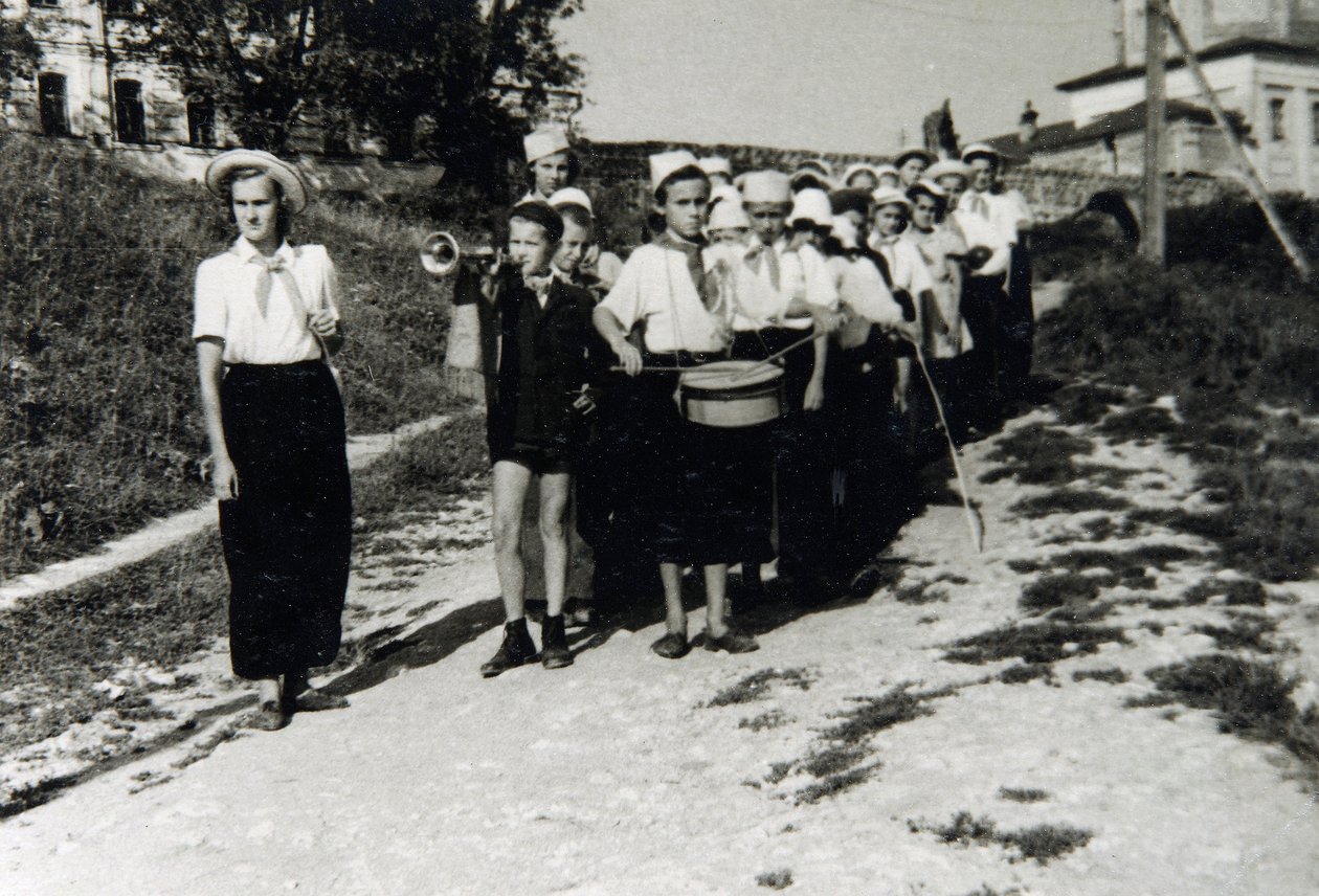 En pionerenhed i All-Union Young Pioneer Camp Artek, Gurzuf, Krim, USSR, 1930