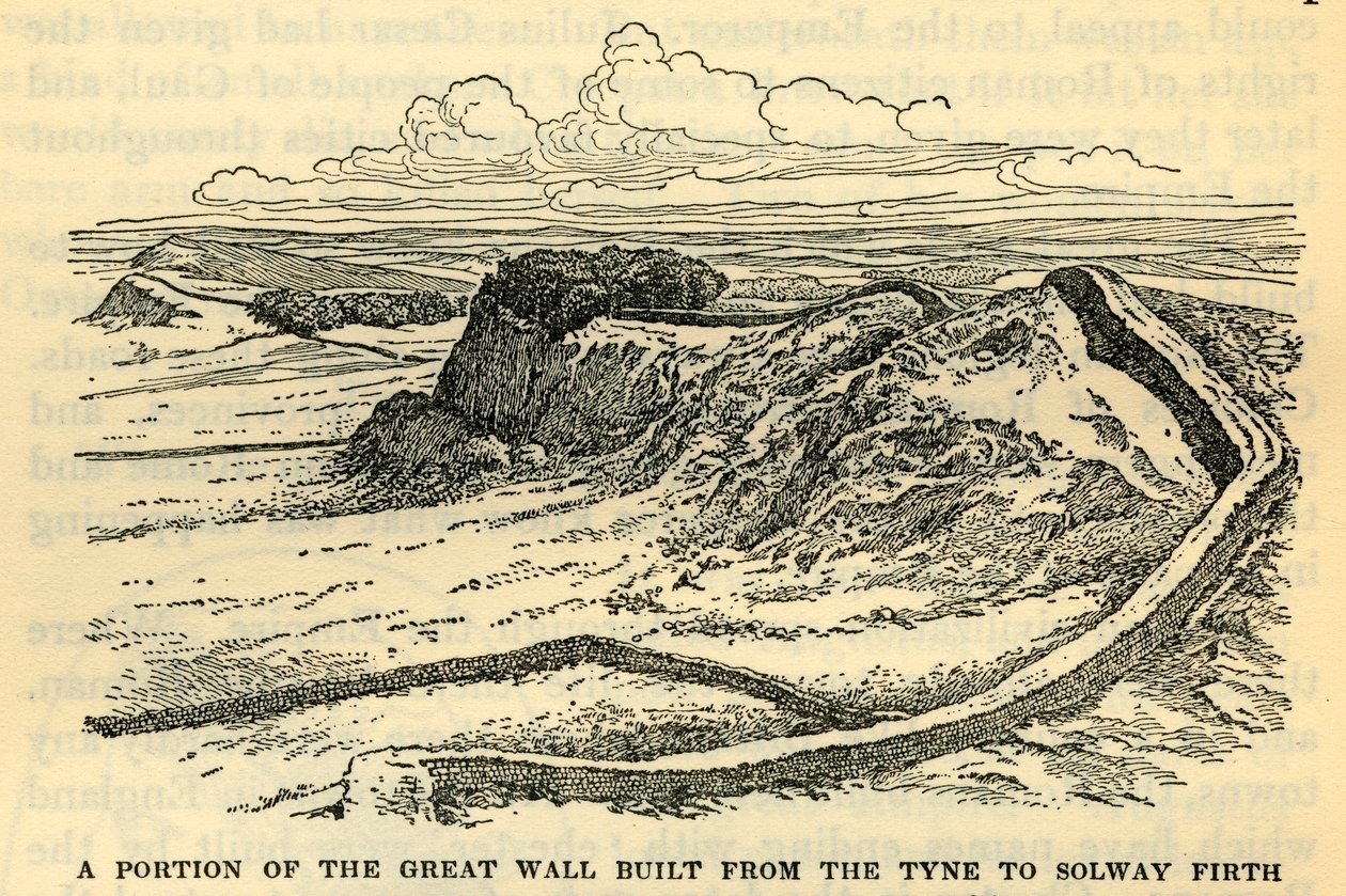 En del af den kinesiske mur bygget fra Tyne til Solway Firth af kejser Hadrian i 121 e.Kr. af Unbekannt