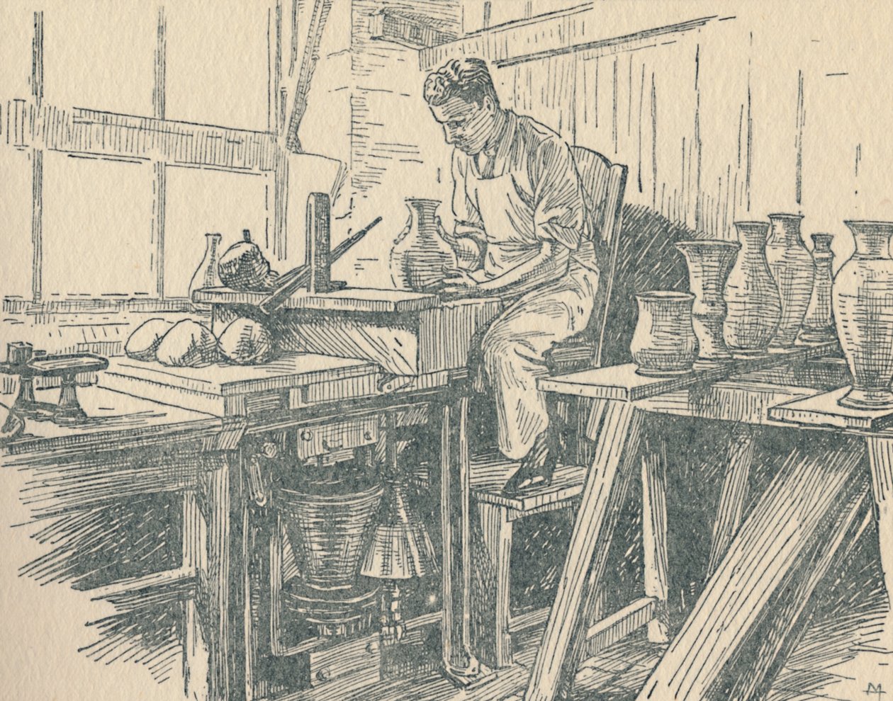 En keramiker på arbejde, 1910 af Unbekannt