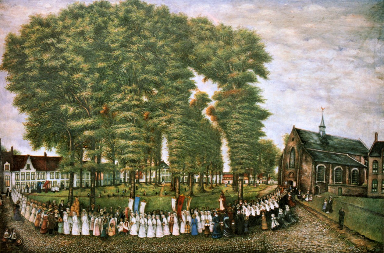 En procession i Brugge i slutningen af det 19. århundrede, 19. århundrede af Unbekannt