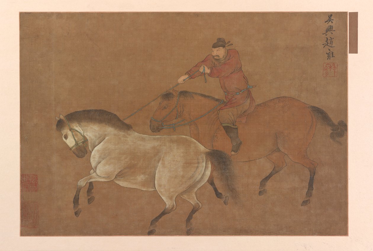 En rytter, der lasser en hest, Ming-dynastiet, 1369-1644. af Unbekannt