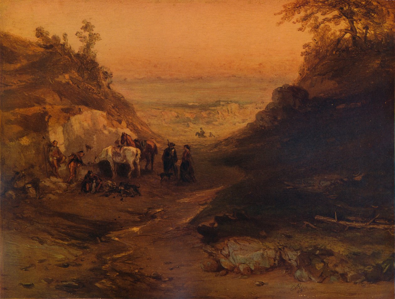 A Rocky Gorge, with Figures and Horses, 1848, 1938 af Unbekannt