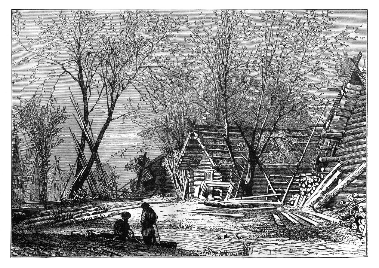 En russisk landsby ved bredden af Volga, c1890 af Unbekannt