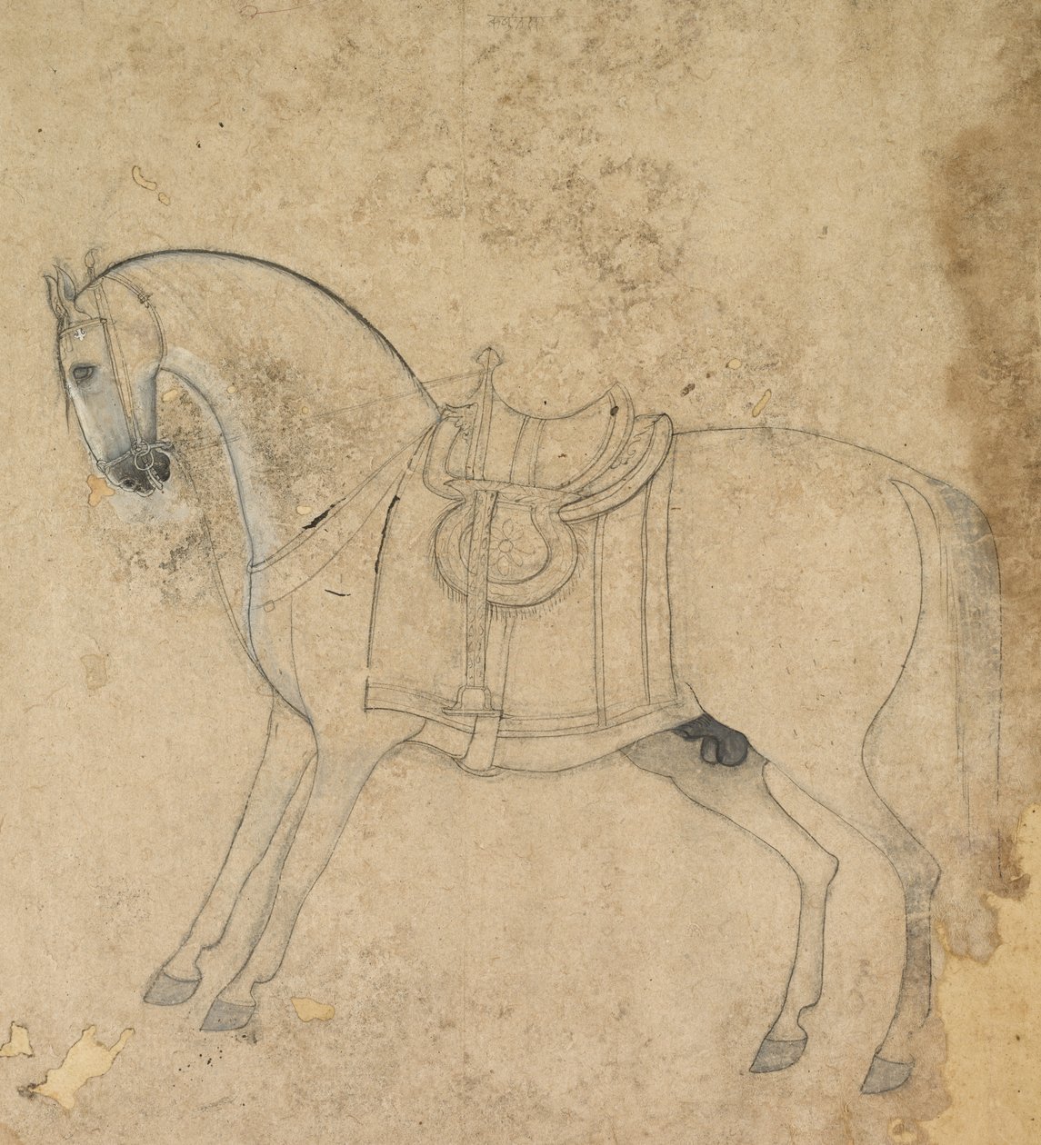 En opsadlet hest, ca. 1750. af Unbekannt