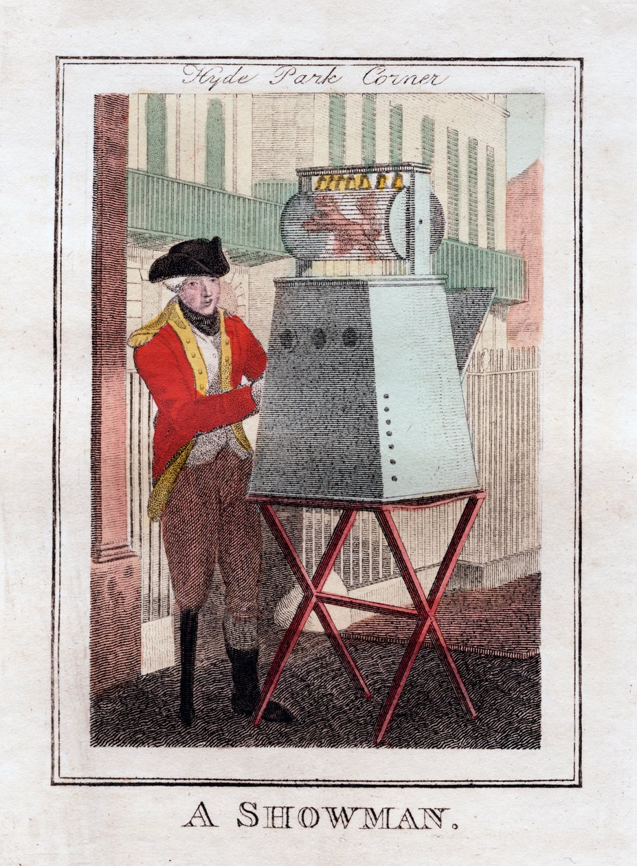A Showman, Hyde Park Corner, London, 1805 af Unbekannt