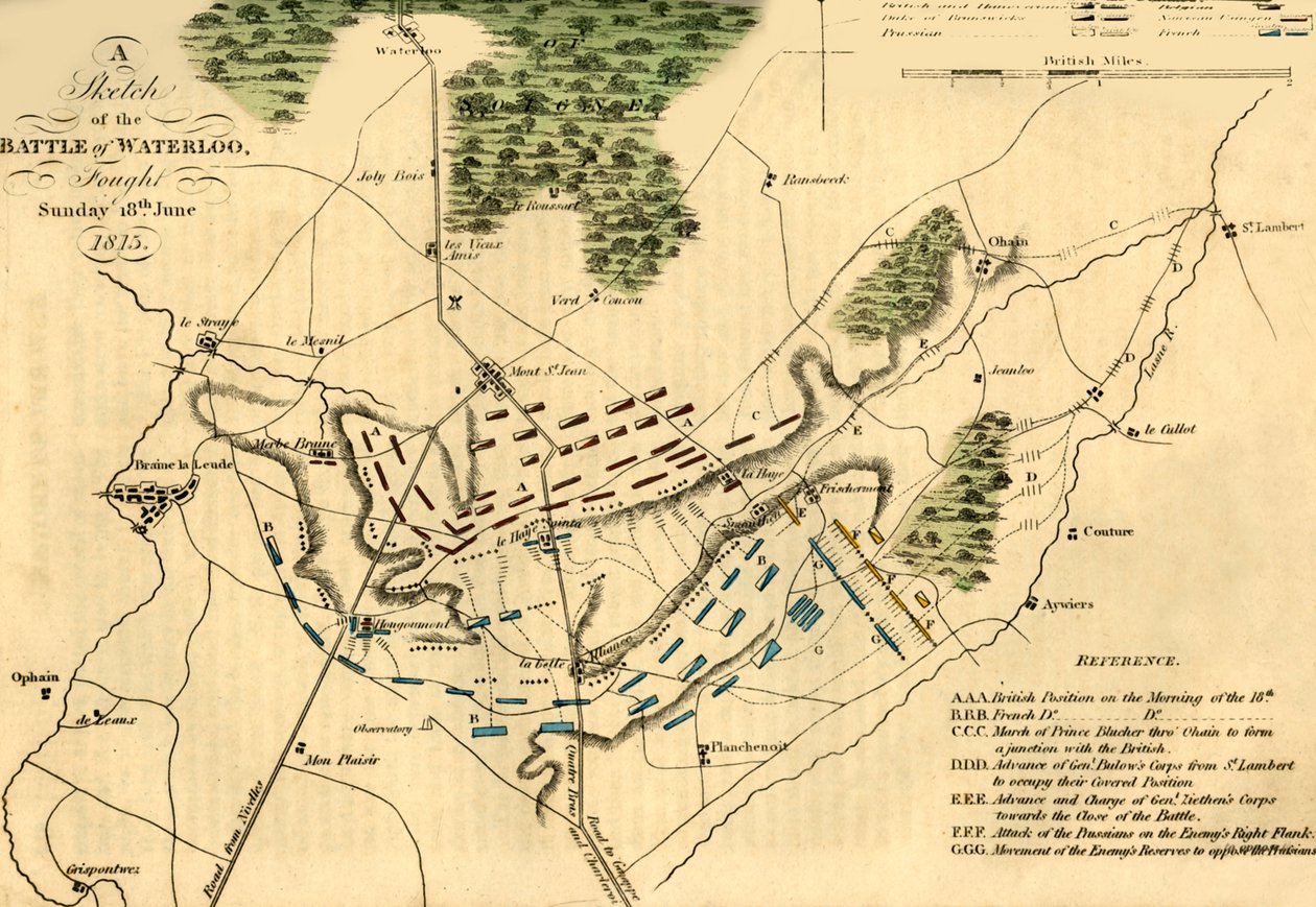 En skitse af slaget ved Waterloo, 18. juni 1815, 1816. af Unbekannt