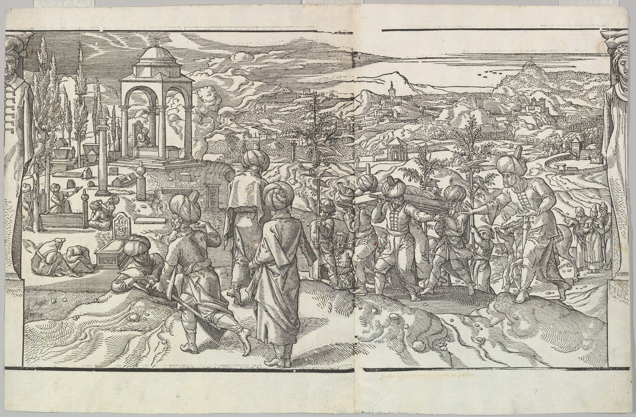 En tyrkisk begravelse fra frisen Ces Moeurs et fachons de faire de Turcz Customs and Fas..., 1553. af Unbekannt