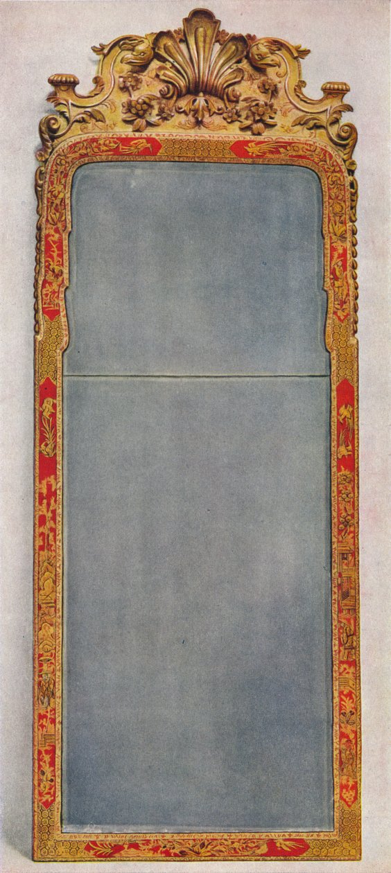Et meget sjældent moleglas af c1720 i ramme dekoreret med rød lak, c1720, 1936 af Unbekannt