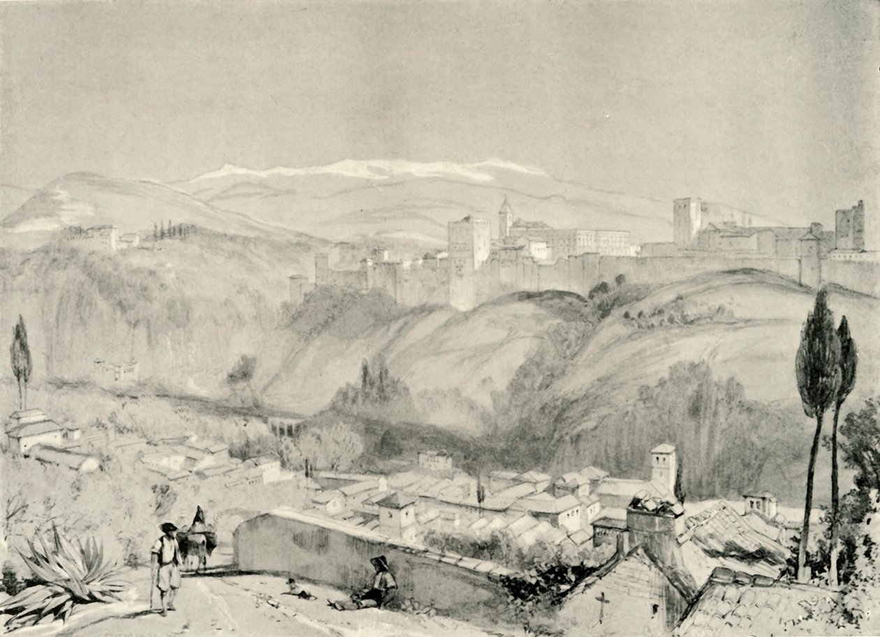 En udsigt over Alhambra fra Albaycin, 1800-tallet, 1907. af Unbekannt