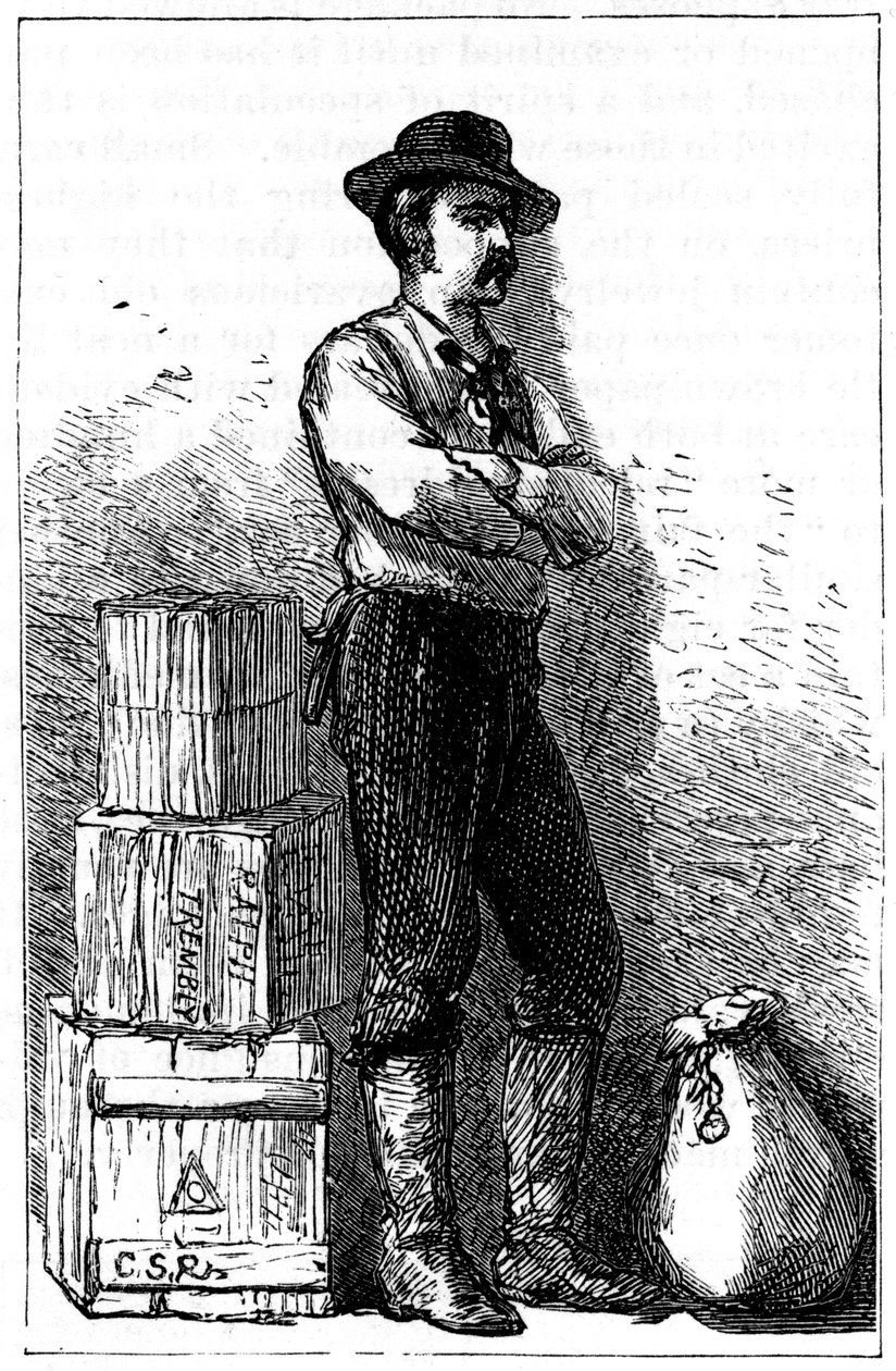 En Wells Fargo-budbringer fra deres ekspresleveringstjeneste via Isthmus of Panama, 1875 af Unbekannt