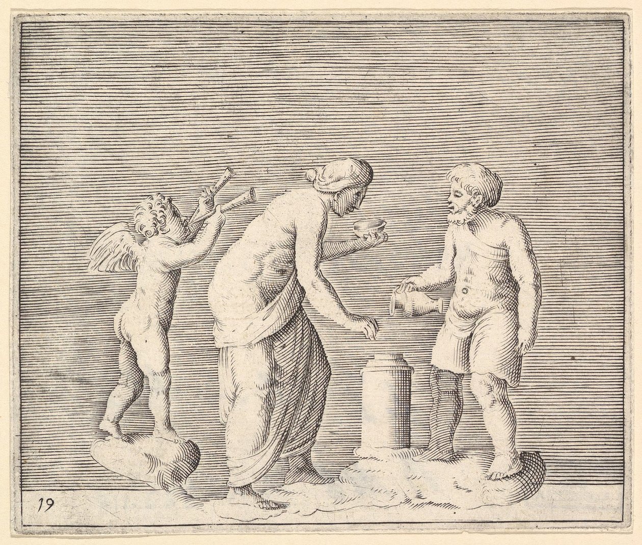En kvinde og mand, der ofrer i Amors nærvær, udgivet ca. 1599-1622. af Unbekannt