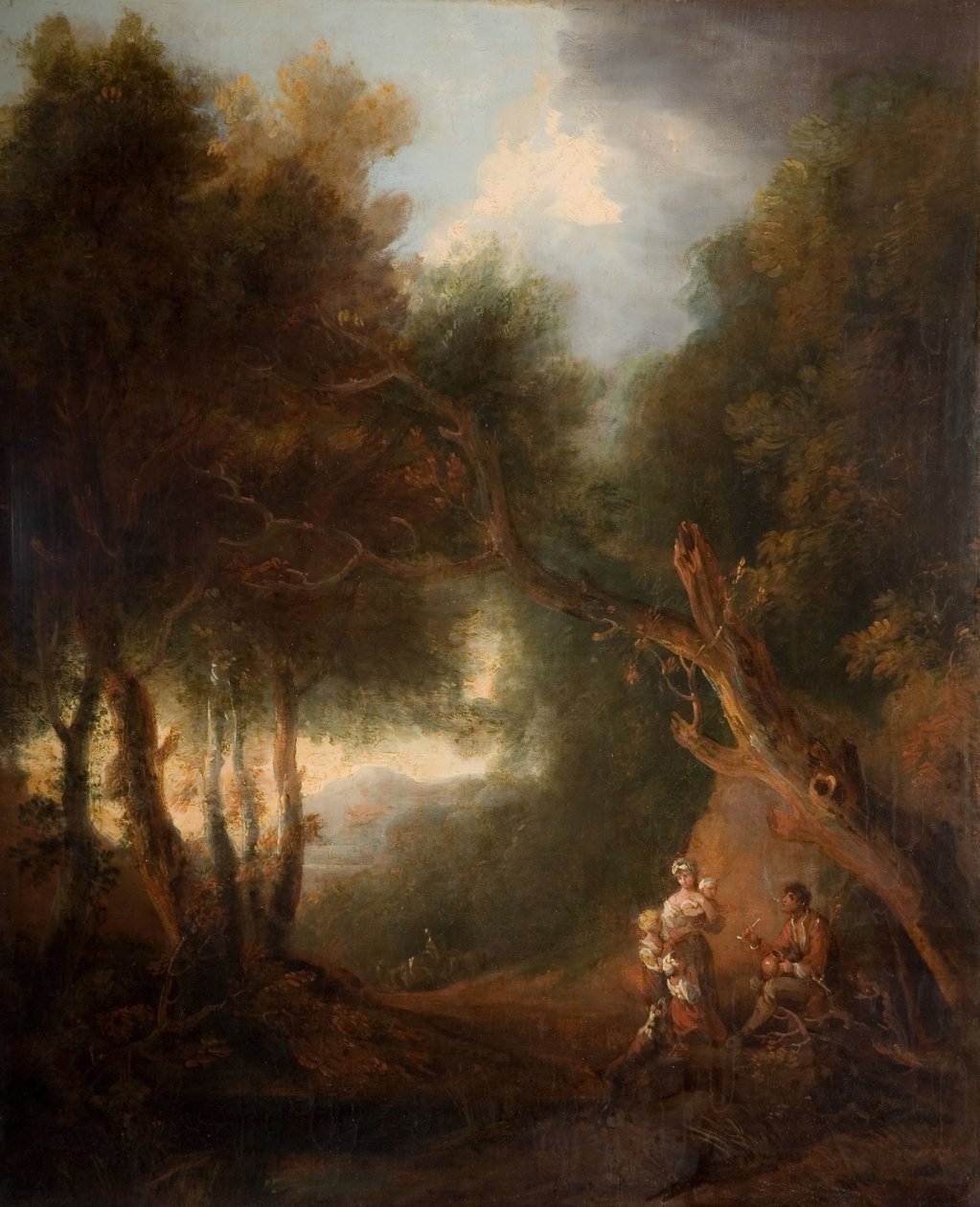 Et skovklædt landskab, efterårsaften, formentlig ca.1800. af Unbekannt