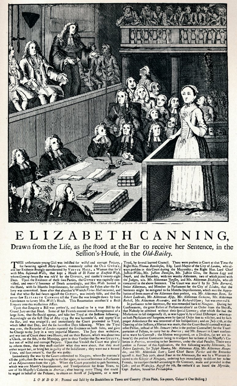 En bredside af 1754, der rapporterer om sagen om Elizabeth Canning, 1915 af Unbekannt