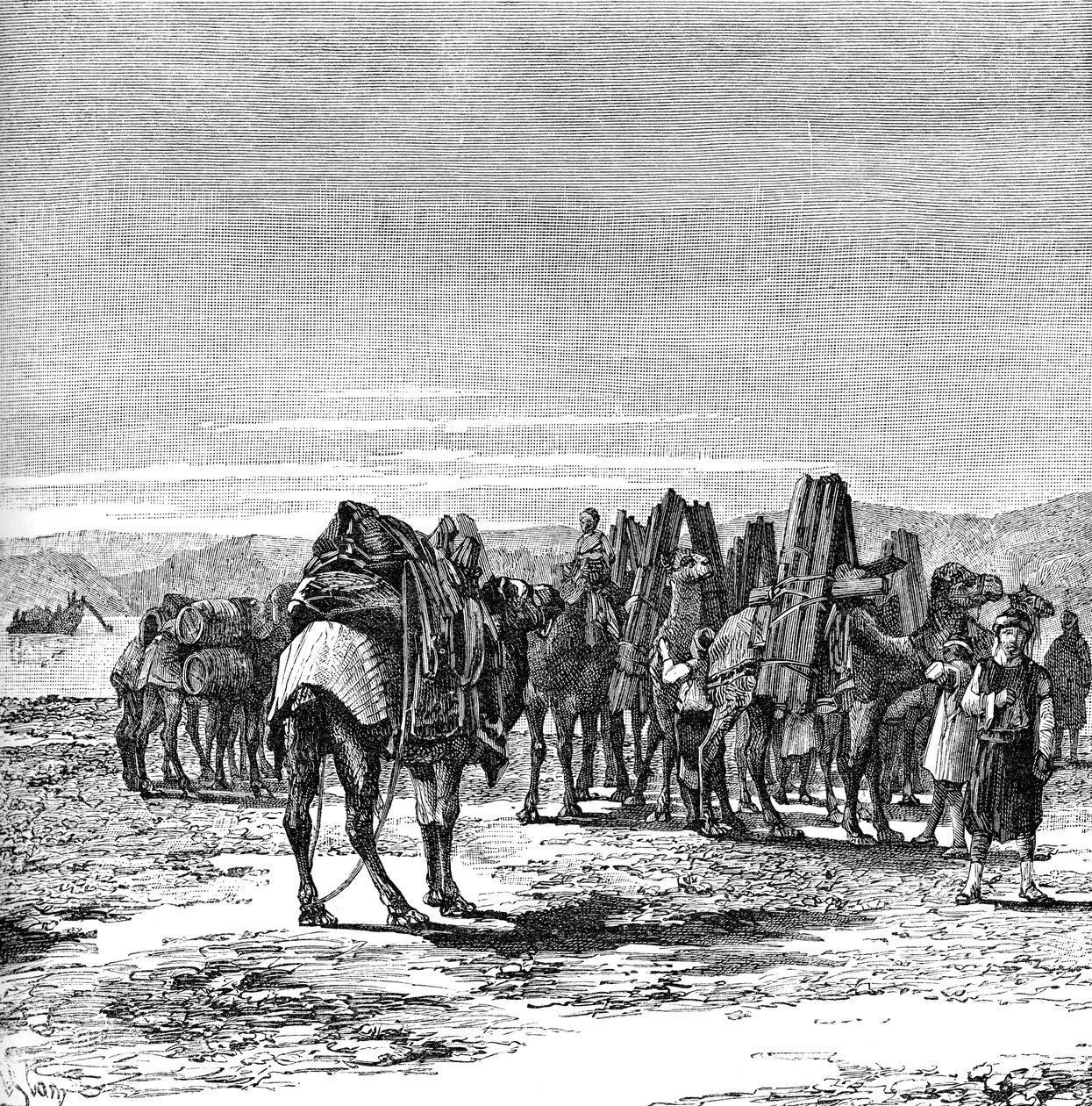 En karavane ved Eufrats bred, 1895 af Unbekannt