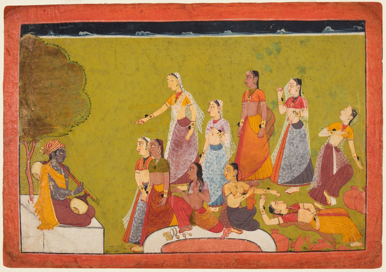 En gruppe kvinder i ekstase før Madhava, fra en Madhavanala Kamakandala-serie, c1700. af Unbekannt