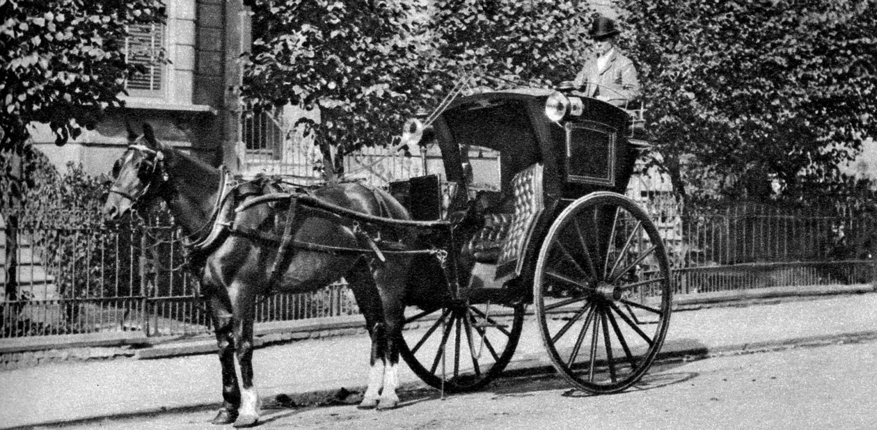 En hestetrukket hansom-kabine, London, 1926-1927 af Unbekannt