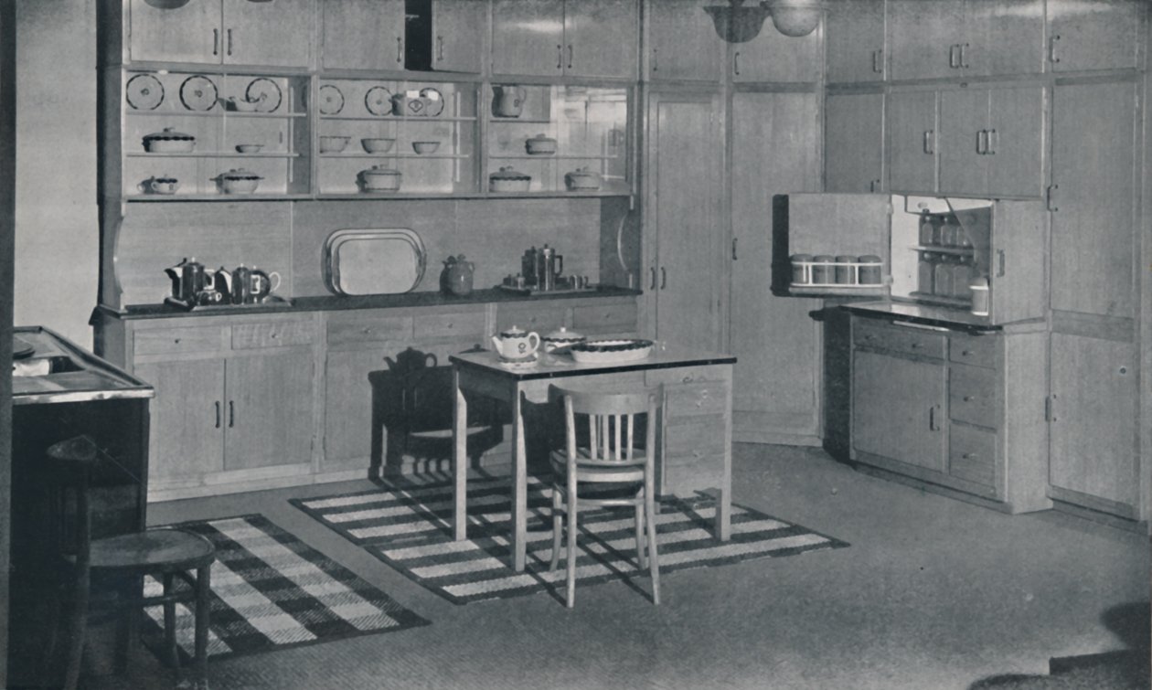 Et køkken arrangeret og udstyret af Heal & Son, Ltd. i London, 1942 af Unbekannt