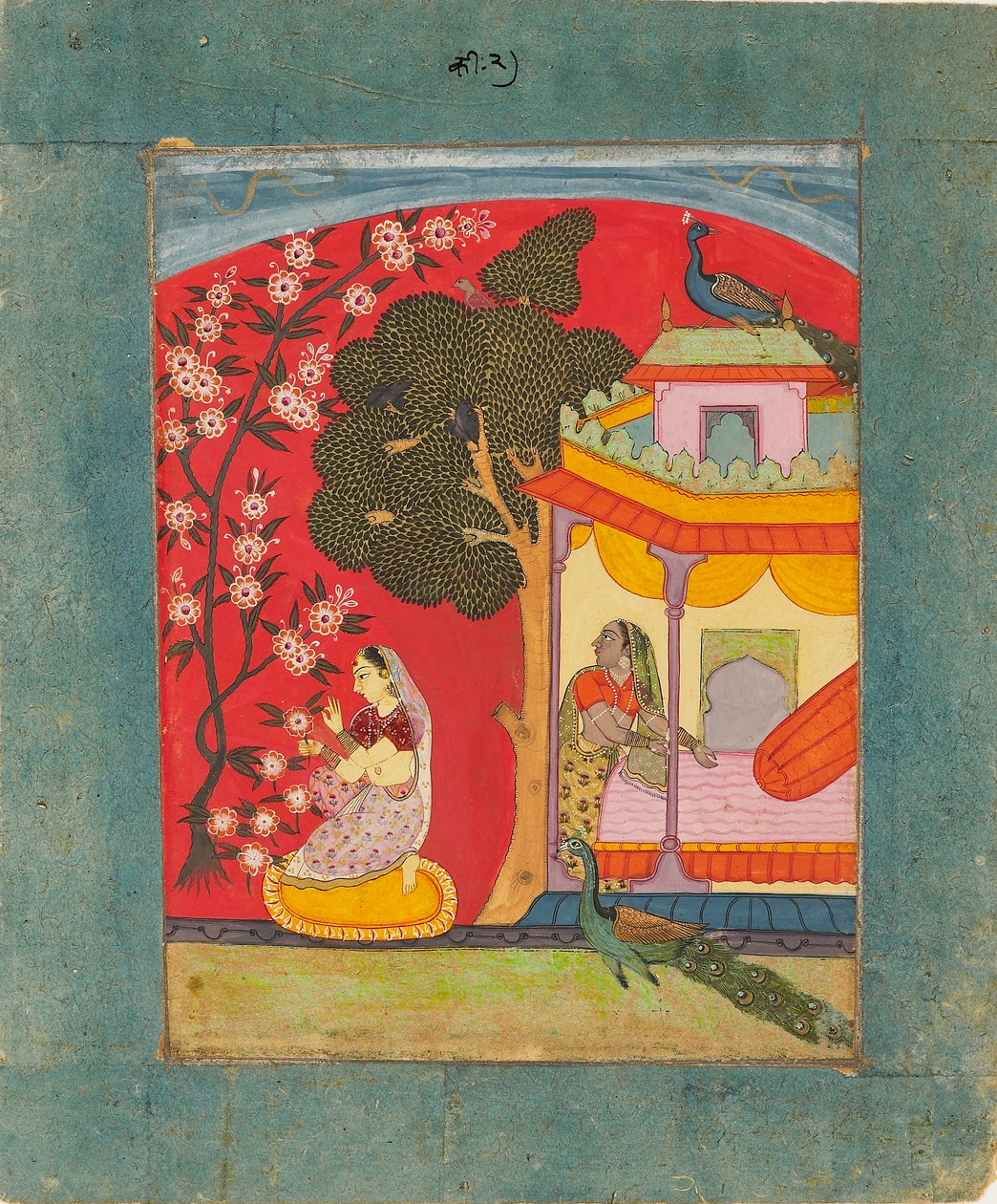 En dame plukker blomster, illustrerer den musikalske tilstand Ramakali Ragini, c1675 af Unbekannt