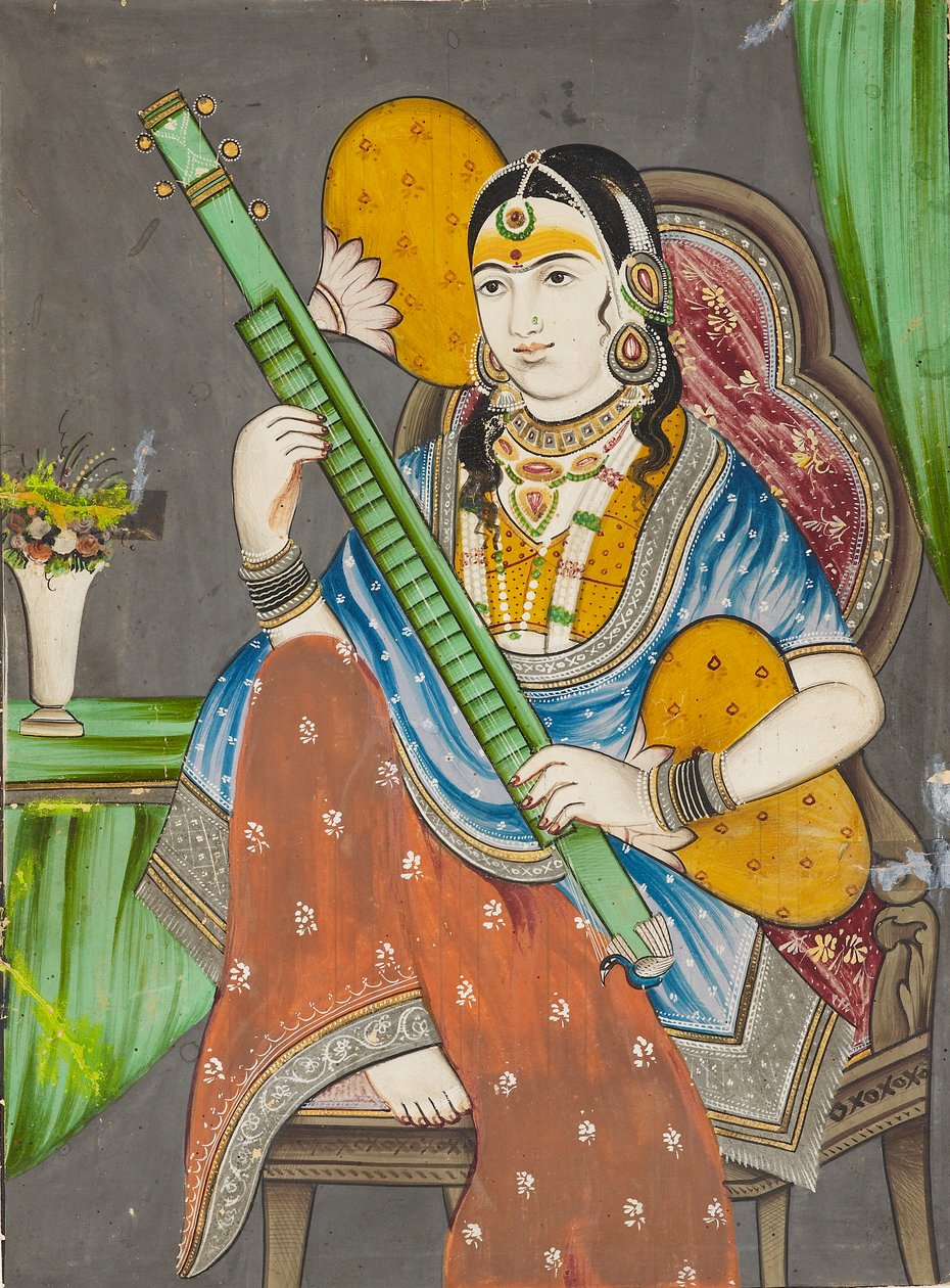 En dame, der spiller en vina, 1800-tallet af Unbekannt