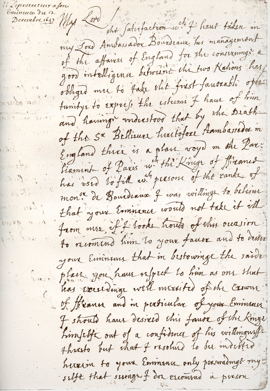 Et brev af Oliver Cromwell til kardinal Mazarin, 4. december 1657, 1899 af Unbekannt