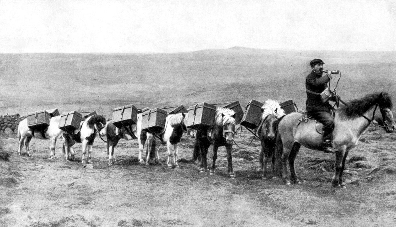En postkaravane krydser de islandske sletter, Island, 1922 af Unbekannt