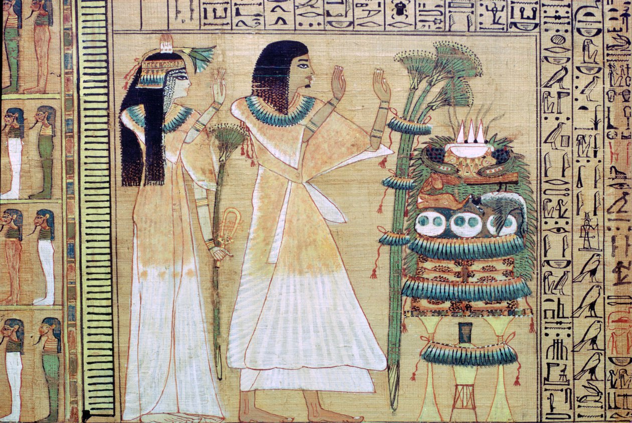 En mand og hans kone ofrer til Osiris fra den egyptiske dødebog af Unbekannt