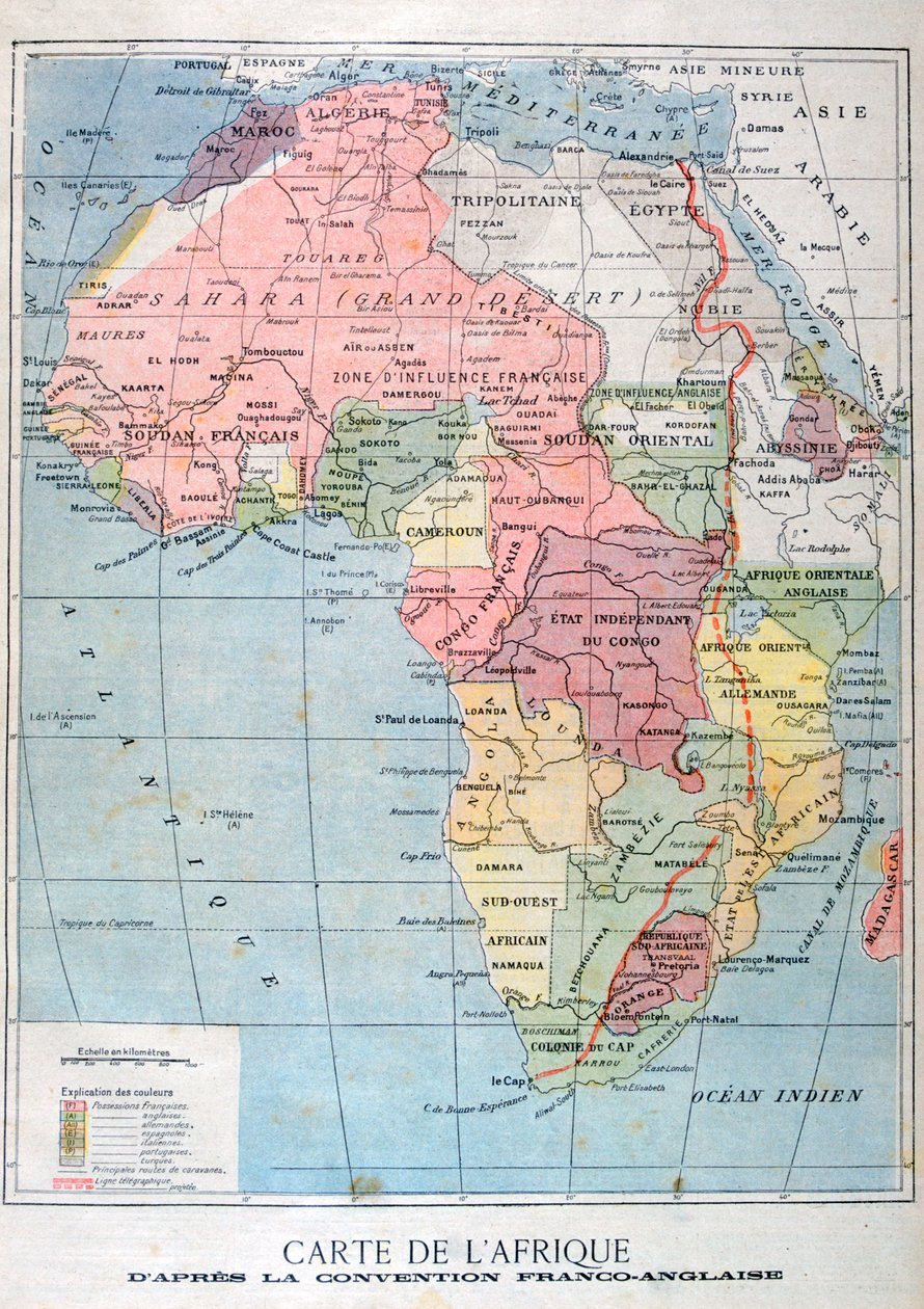 Et kort over Afrika efter The Anglo-French Convention, 1899 af Unbekannt