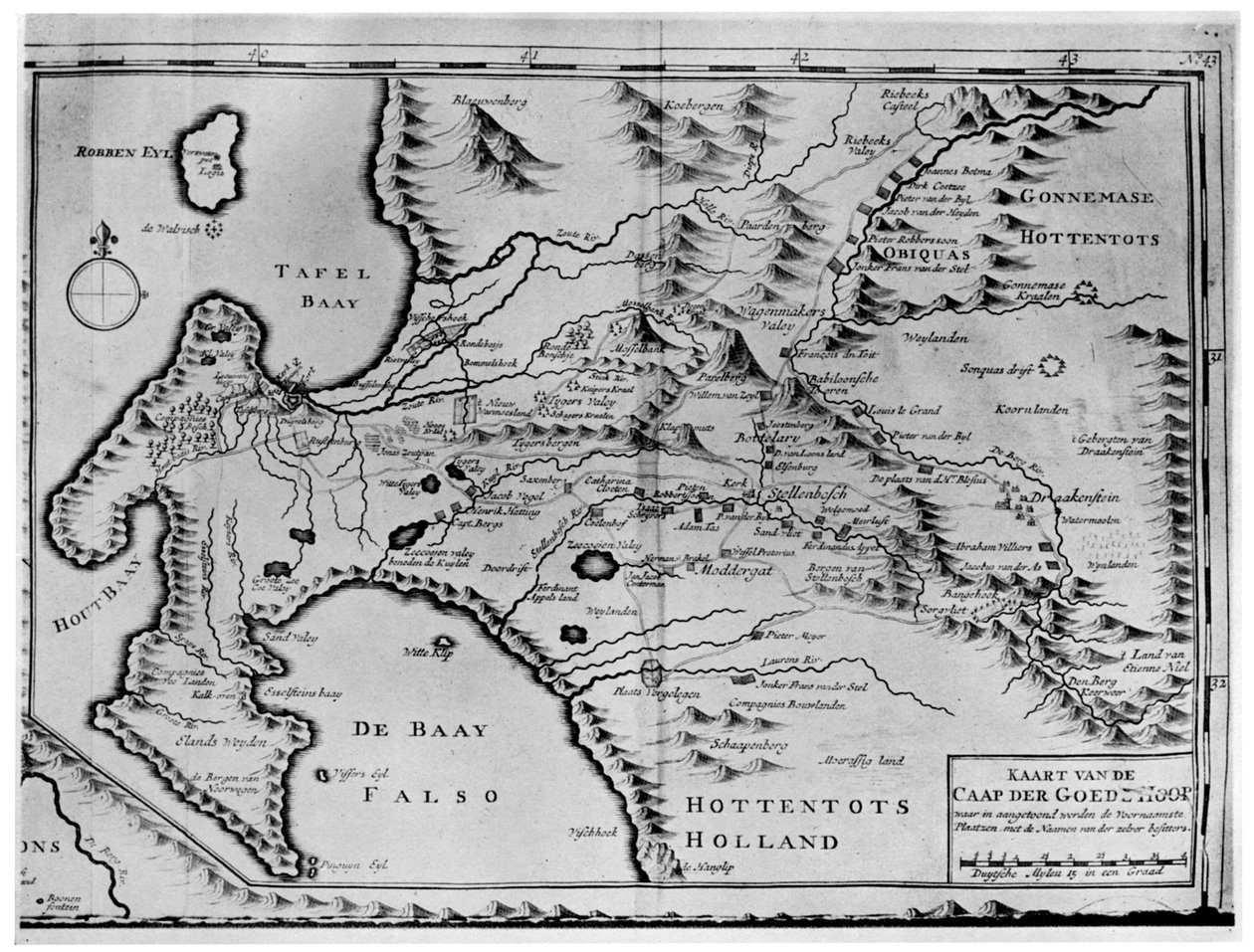 Et kort over Kap det Gode Håb i van der Stels tid, Sydafrika, 1700-tallet 1931 af Unbekannt