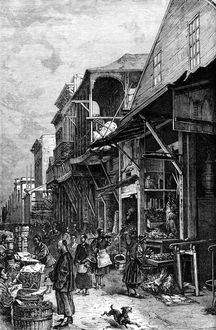 En markedsplads i San Francisco, Californien, USA, midten af det 19. århundrede c1880 af Unbekannt