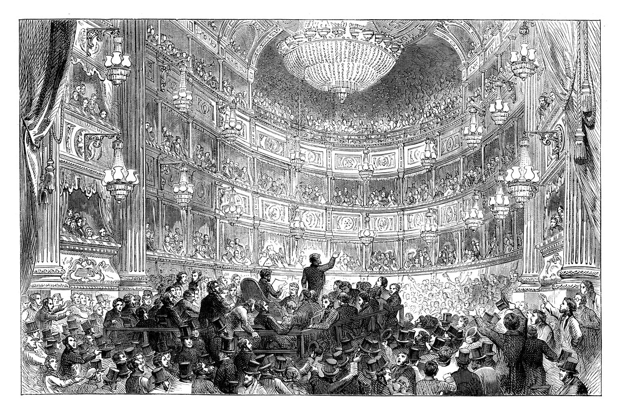 Et møde i Anti-Corn Law League i Drury Lane Theatre, London, 1838 c1895 af Unbekannt