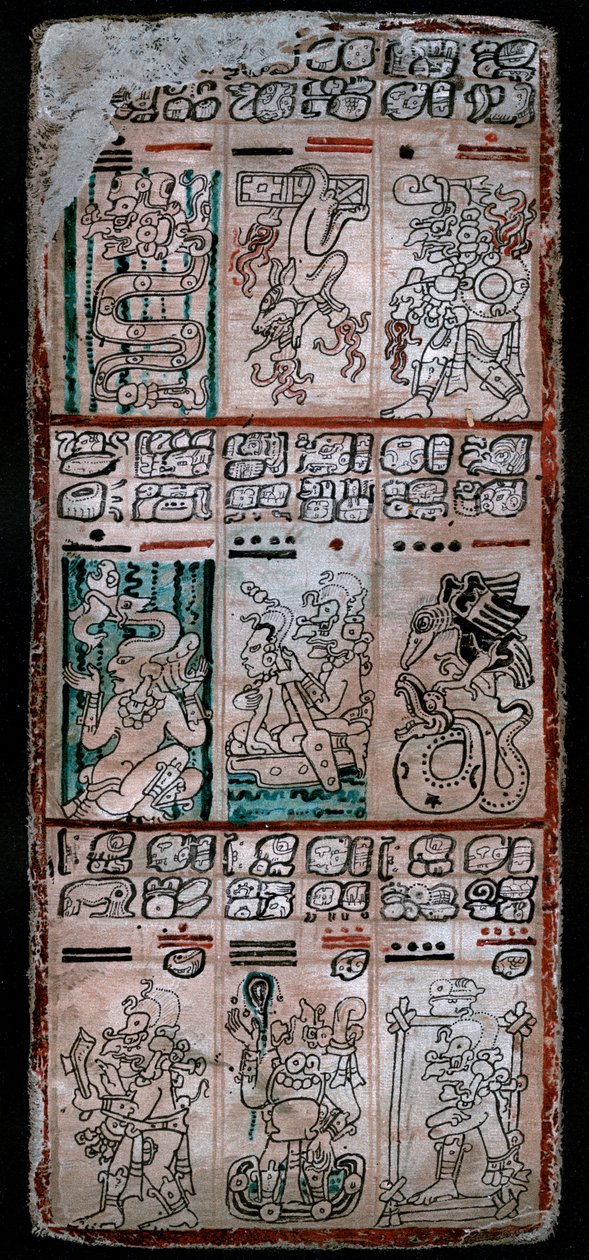 En side fra Dresden codex, Maya manuskript, 1901 af Unbekannt
