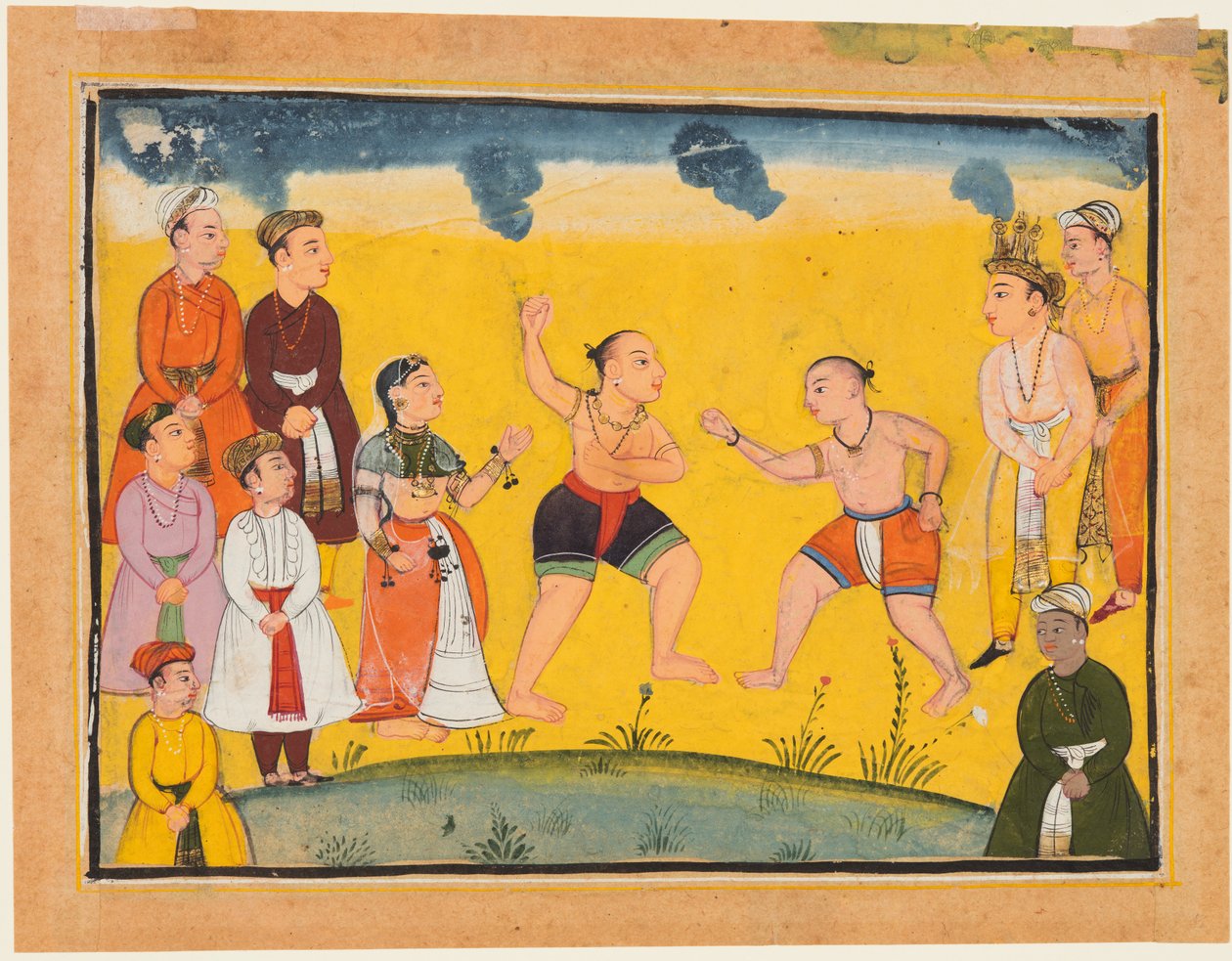 En side fra Mahabharata: Bhima kæmper med Jayadratha, ca. 1615. af Unbekannt