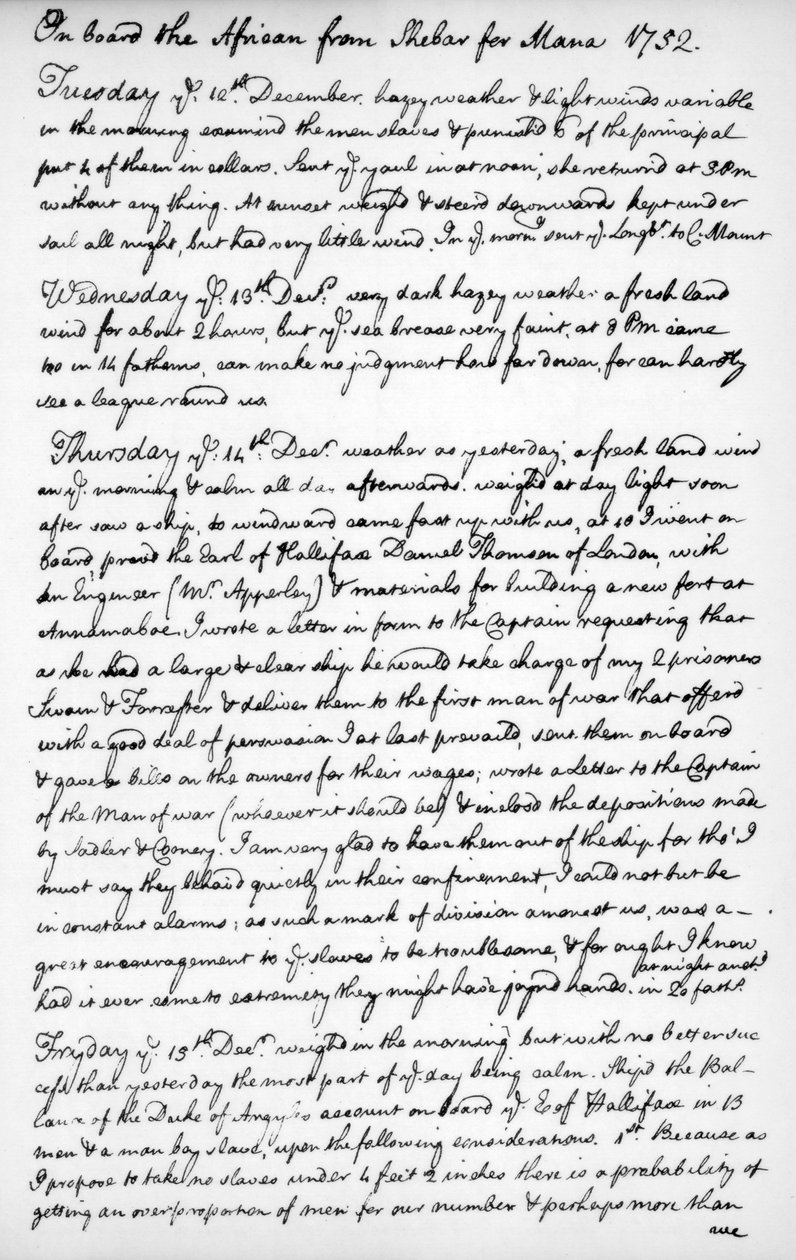 En side fra John Newtons journal, 1750-1754 1965 af Unbekannt