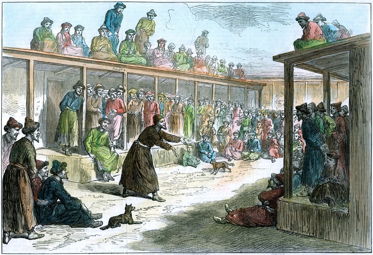 En professionel historiefortæller i Kashgar, Xinjiang, Kina, c1875 af Unbekannt