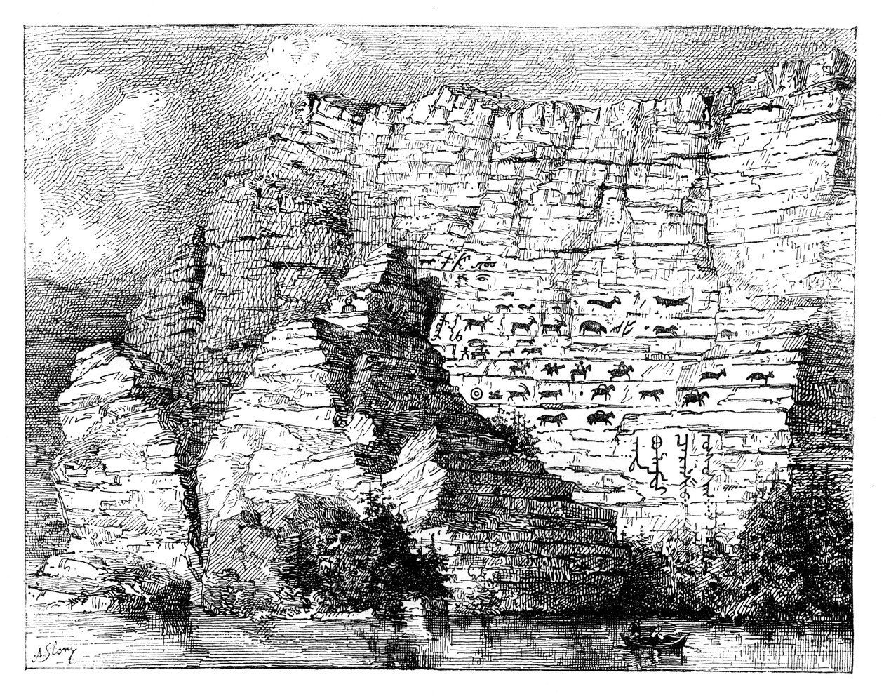 En steninskription på bredden af Yenisei-floden, 1895 af Unbekannt
