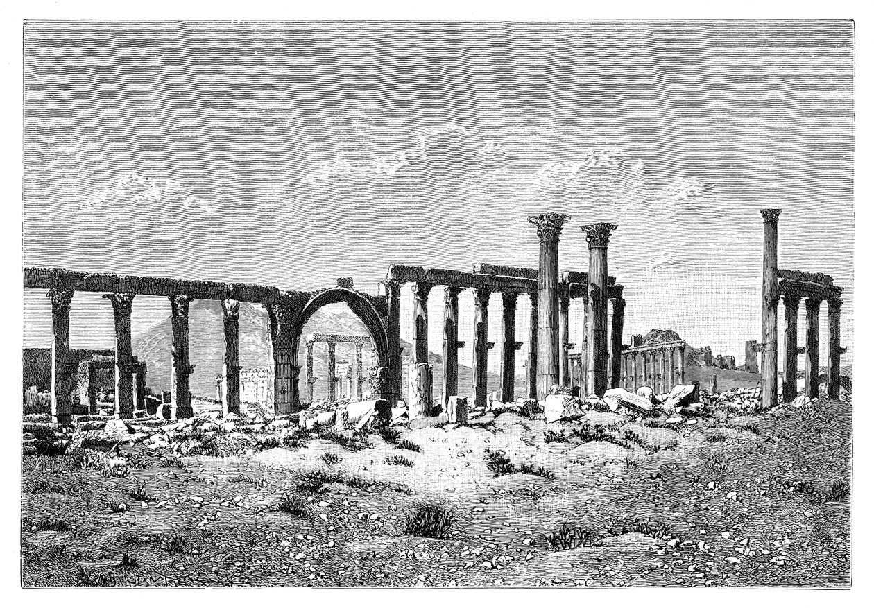 En ruineret søjlegang ved Palmyra Tadmur, Syrien, 1895 af Unbekannt