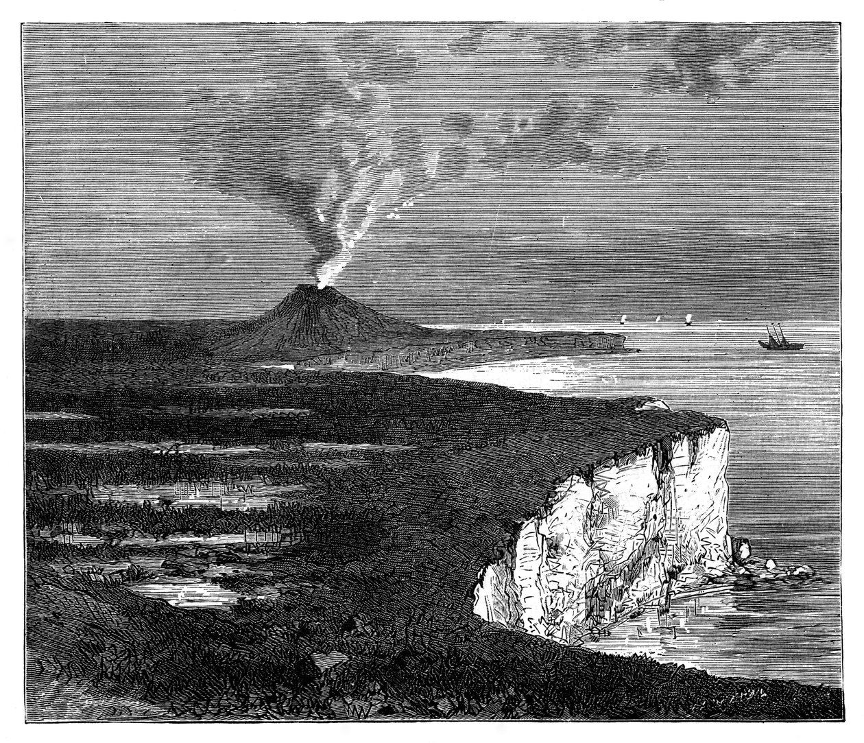 En skjoldvulkan på øen Reunion, Det Indiske Ocean, c1890 af Unbekannt