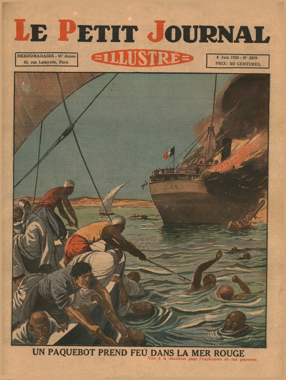Et skib brænder i Det Røde Hav, 1930. af Unbekannt