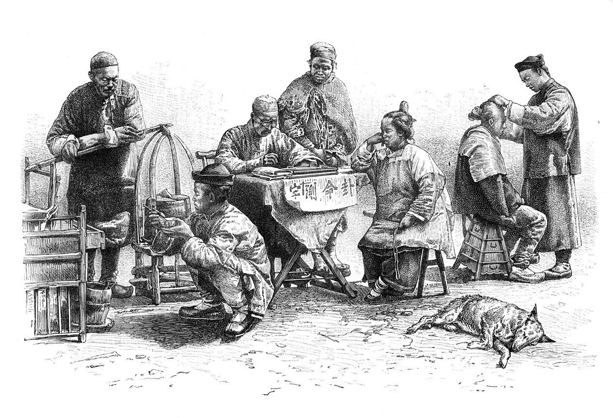 En gade i Kin-Kiang, typer og kostumer, c1890 af Unbekannt