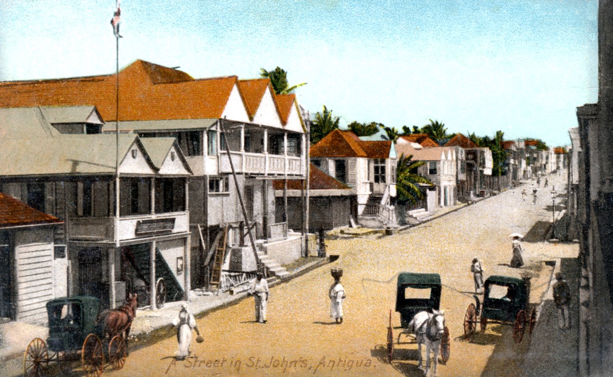 En gade i St.Johns, Antigua, omkring 1900-tallet af Unbekannt