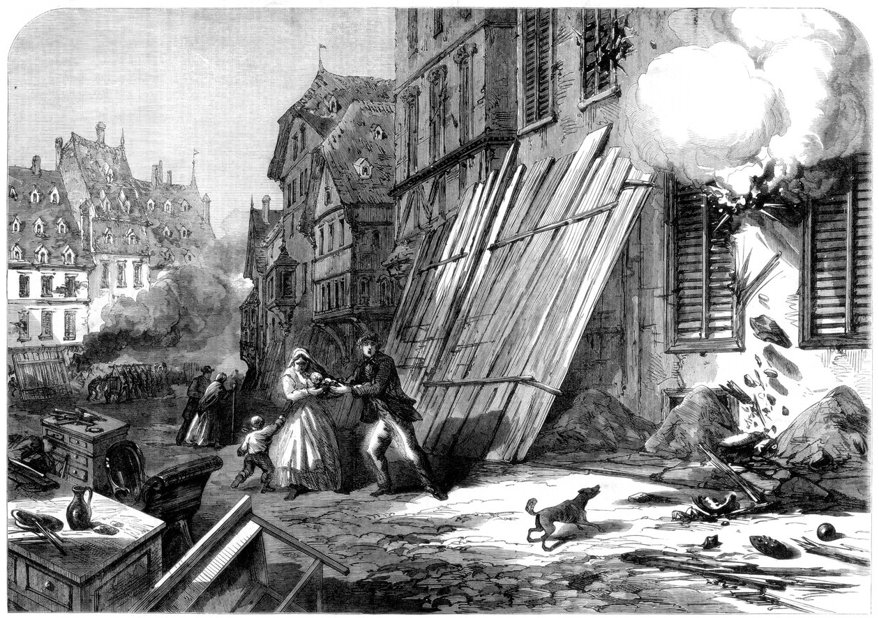 En gade i Strasbourg under belejringen og bombardementet, den fransk-preussiske krig, 1870 af Unbekannt
